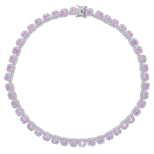 8mm Cluster Choker Chain Pink & Silver