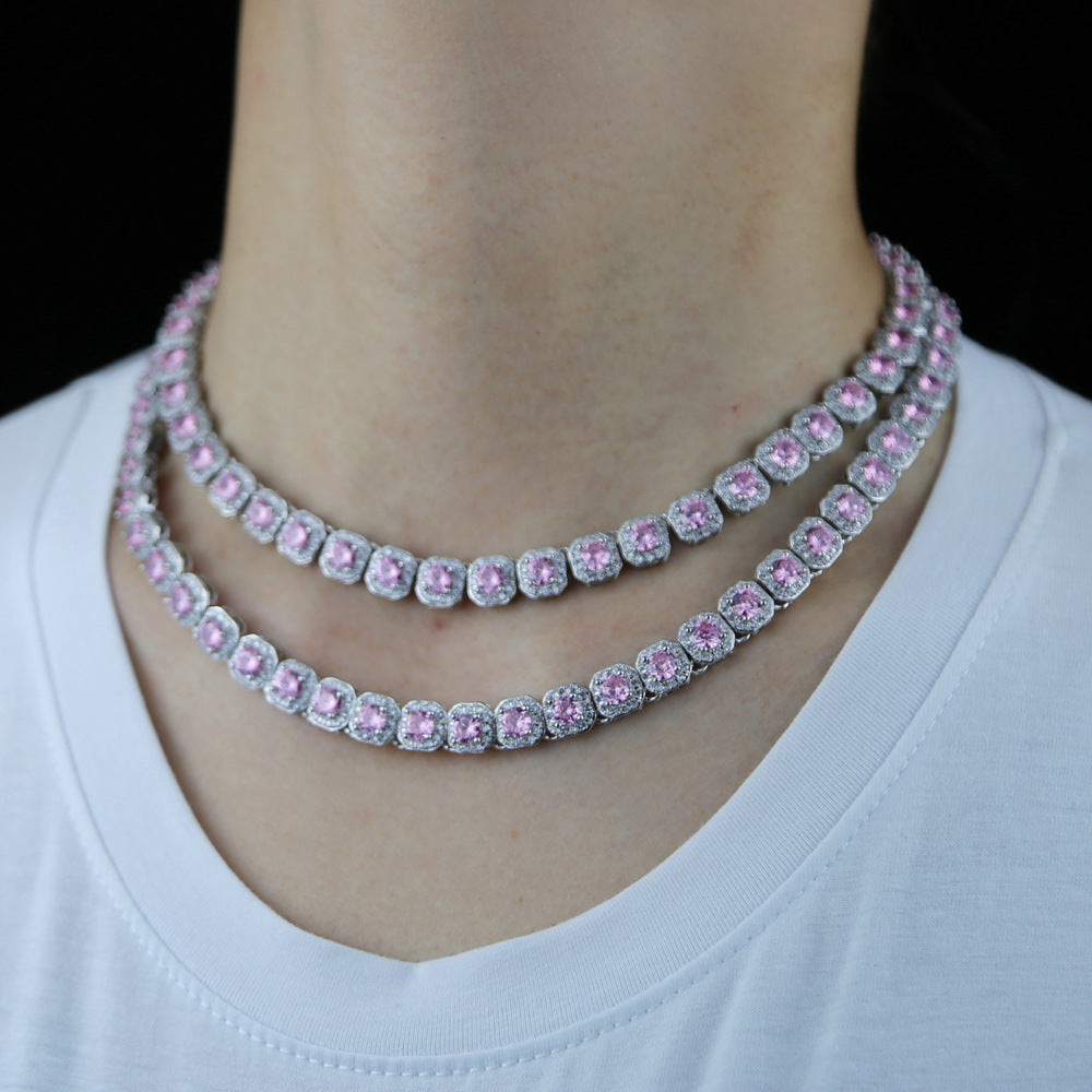 8mm Cluster Choker Chain Pink & Silver