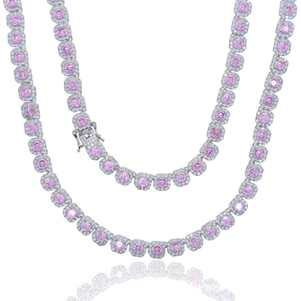 8mm Cluster Choker Chain Pink & Silver