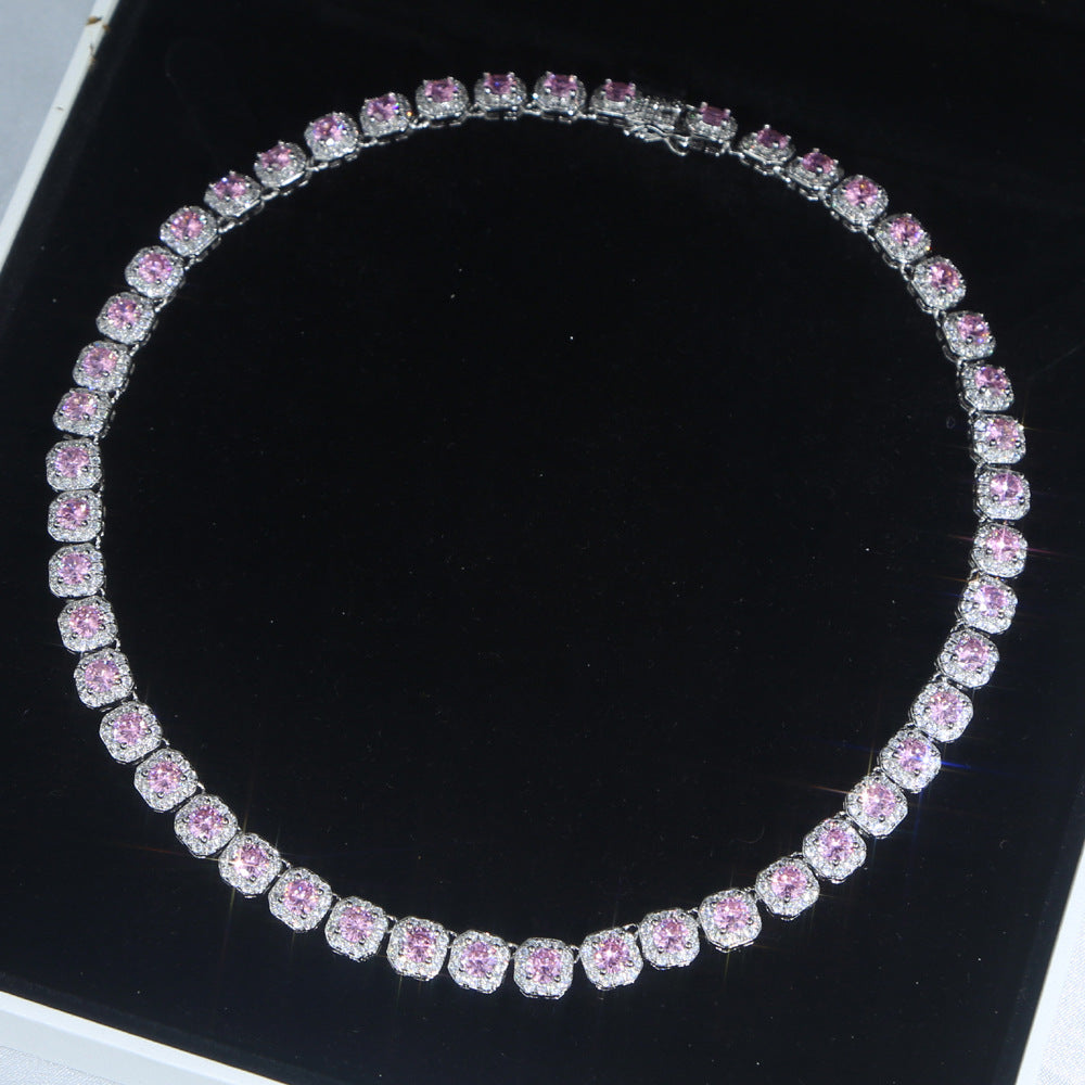 8mm Cluster Choker Chain Pink & Silver